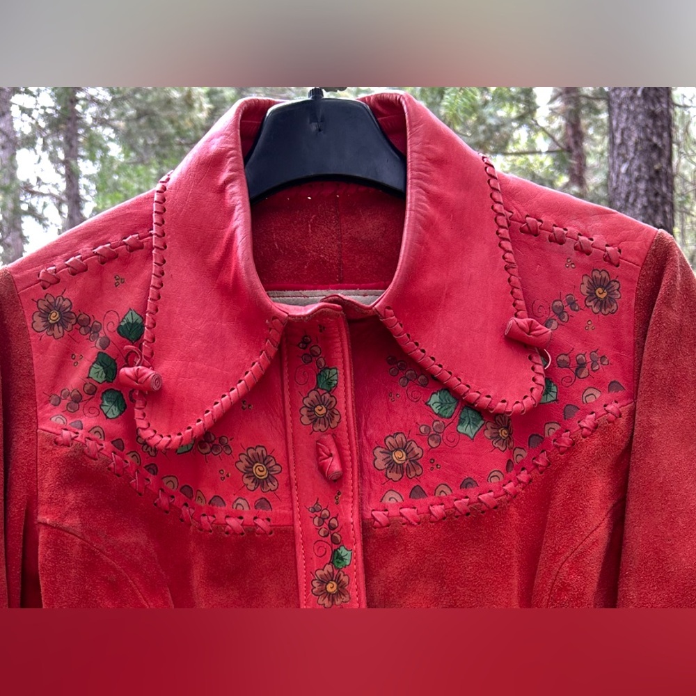 Vintage leather hand tooled and painted jacket (70’s)